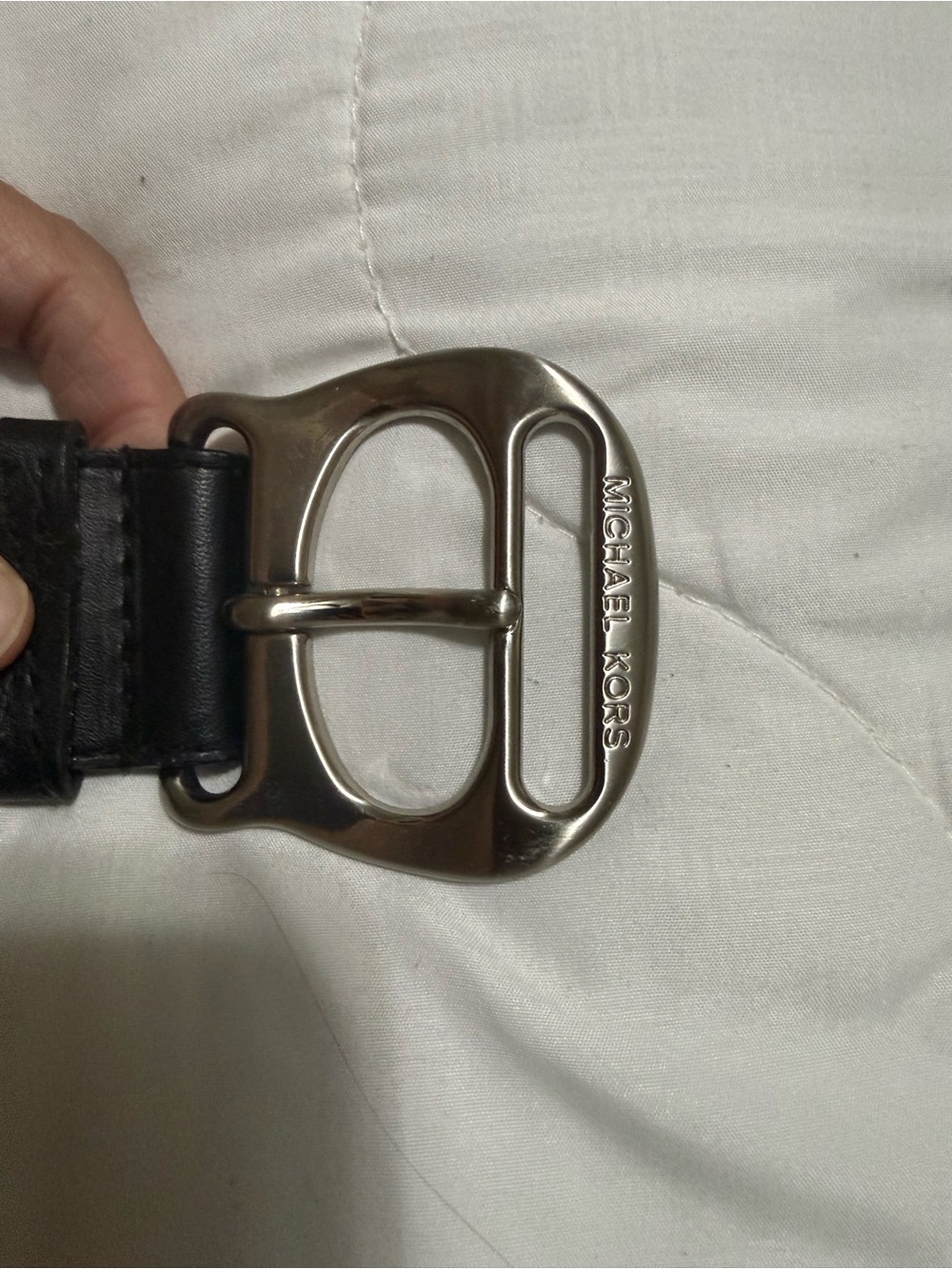 Michael Kors Black Leather Belt with Silver-Tone Logo Buckle